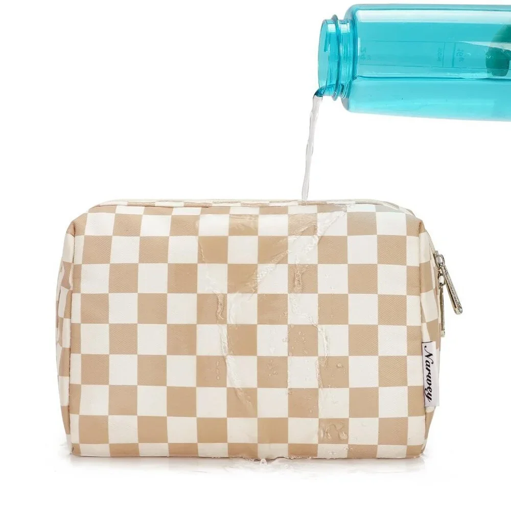 Women Brown Large Makeup Bag Zipper Pouch Travel Cosmetic Organizer
